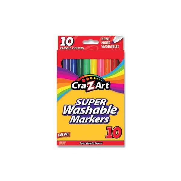 Crazart SUPER WASHABLE MARKERS, FINE BULLET TIP, ASSORTED COLORS, 10 Pieces 1016148 - main